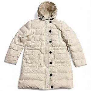 Lands' End Women's Down Commuter Parka Coat Ivory Hooded Puffer Size Large Warm!